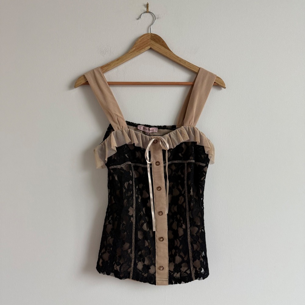 Vintage Y2K Young Essence Floral Mesh Button‎ Down Tank Size Medium - Picture 2 of 10
